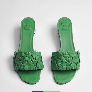 Dior Bloom Heeled Slide Green Dior Clover Embroidered Lambskin NWT size 36.5